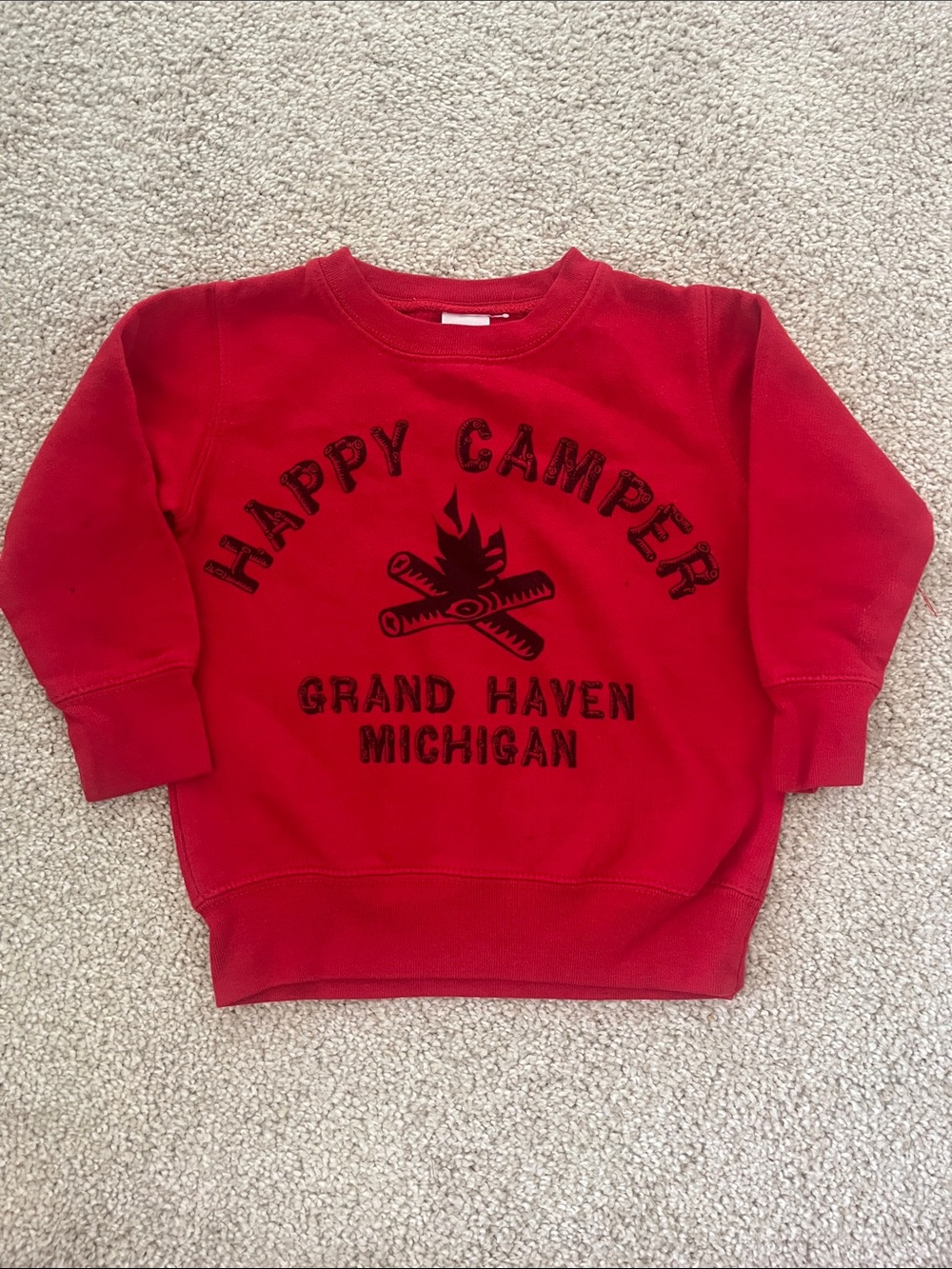 Vintage Happy Camper Red Kids Sweatshirt Grand Haven Michigan